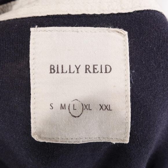 Billy Reid Polo Shirt Mens Large Navy Blue Contrast Stitch Button Placket Pocket - Picture 6 of 9